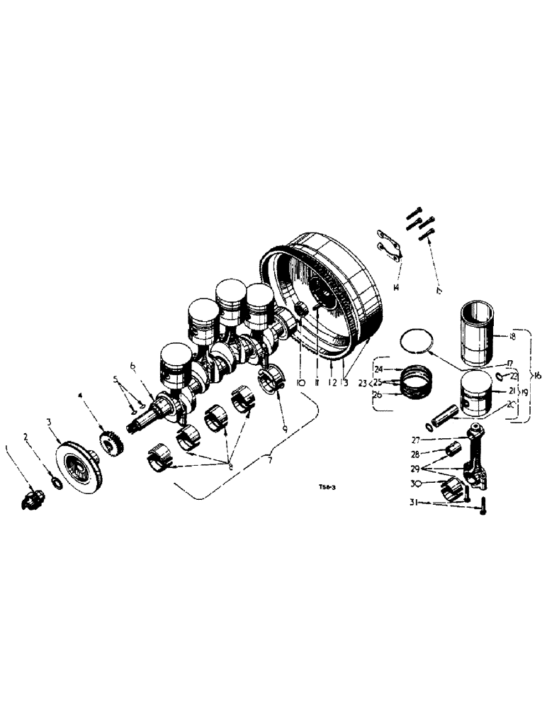 Схема запчастей Case IH 276 - (2-07) - CRANKSHAFT, FLYWHEEL, CONNECTING RODS AND PISTON (02) - ENGINE