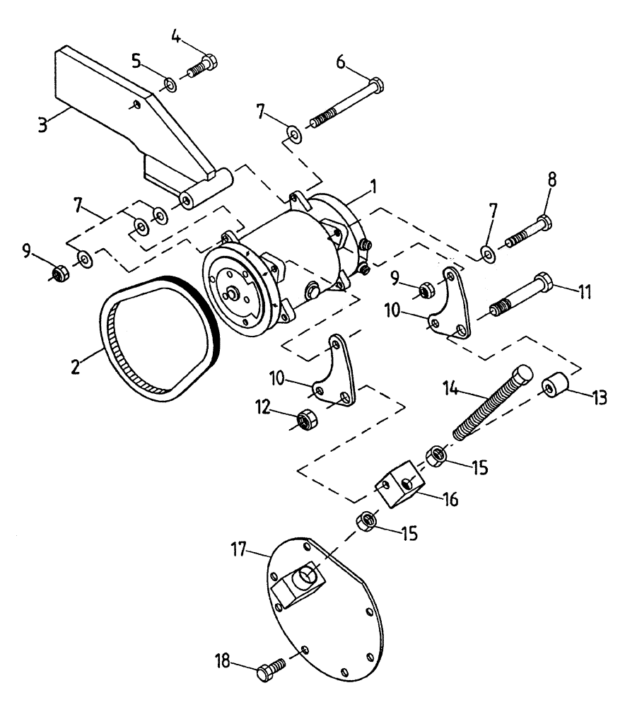 Схема запчастей Case IH 7000 - (A05-82) - AIR CONDITIONER COMPRESSOR, MOUNT AND BELT, (125) Mainframe & Functioning Components