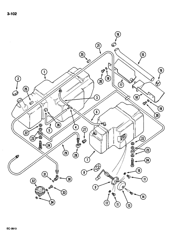 Схема запчастей Case IH 685 - (3-102) - FUEL TANK AND PIPING (03) - FUEL SYSTEM
