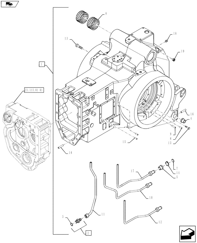 Схема запчастей Case IH MAGNUM 190 - (27.100.01[03]) - FINAL DRIVE HOUSING, PTO/BRAKE PLUMBING - POWERSHIFT TRANSMISSION (27) - REAR AXLE SYSTEM
