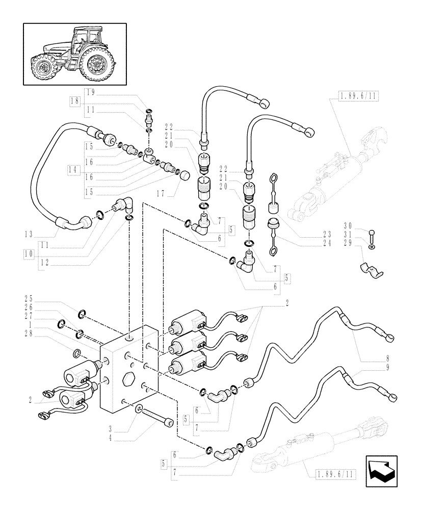 Схема запчастей Case IH MXM175 - (1.82.7/16[01]) - (VAR.484-496) RIGHT TIE ROD AND SPRAG WITH CONTROL VALVES WITH ELECTRONIC CONTROL - PIPES - C5928 (07) - HYDRAULIC SYSTEM