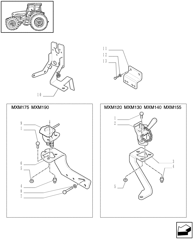 Схема запчастей Case IH MXM120 - (1.68.6/03[12A]) - (VAR.385/2) TRAILER AIR BRAKE ITALY - BRACKETS - D5766 (05) - REAR AXLE