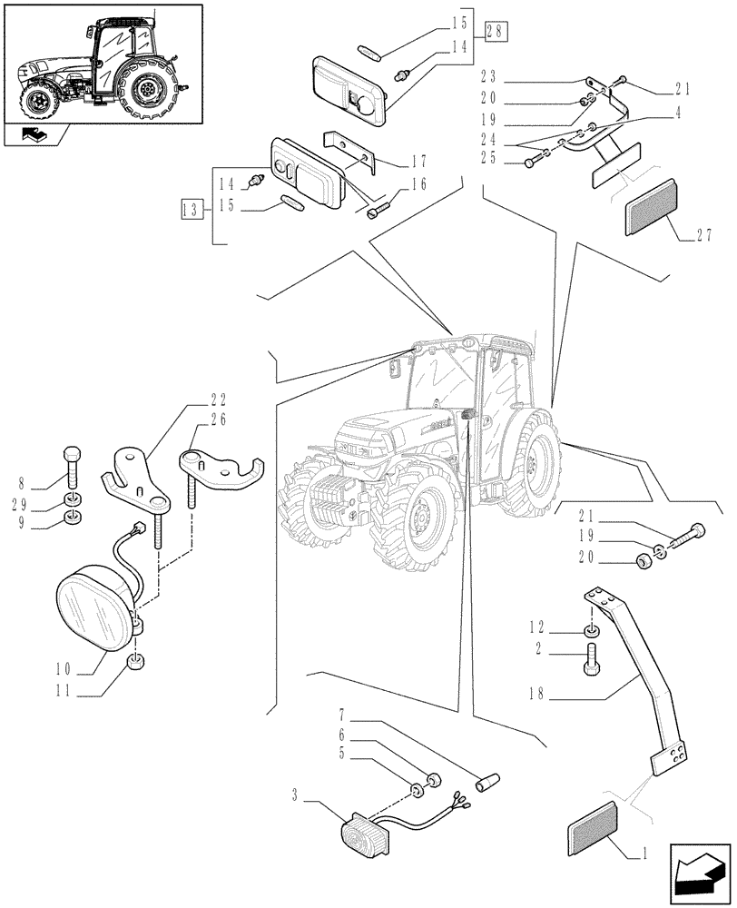 Схема запчастей Case IH FARMALL 95N - (1.92.76[02]) - WORKLAMPS, TURN INDICATOR AND REAR REFLECTOR (10) - OPERATORS PLATFORM/CAB