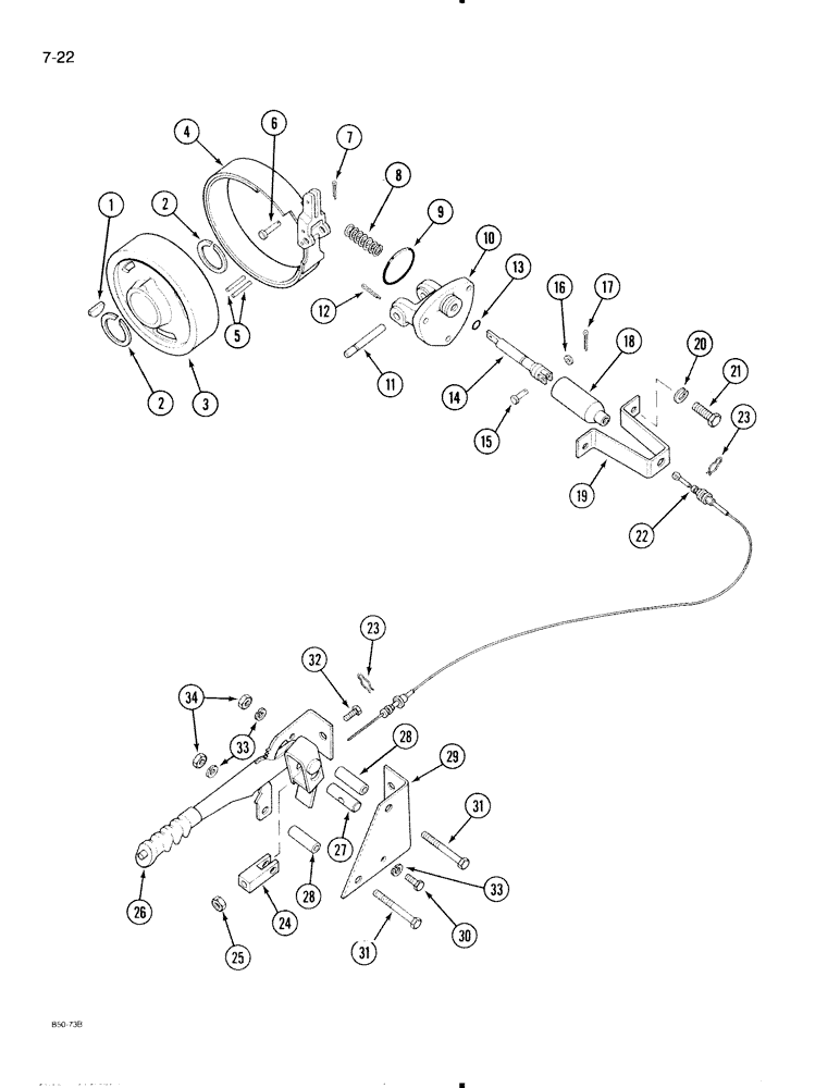 Схема запчастей Case IH 595 - (7-22) - PARK BRAKE LINKAGE, 2 WHEEL DRIVE TRACTOR WITHOUT CAB (07) - BRAKES