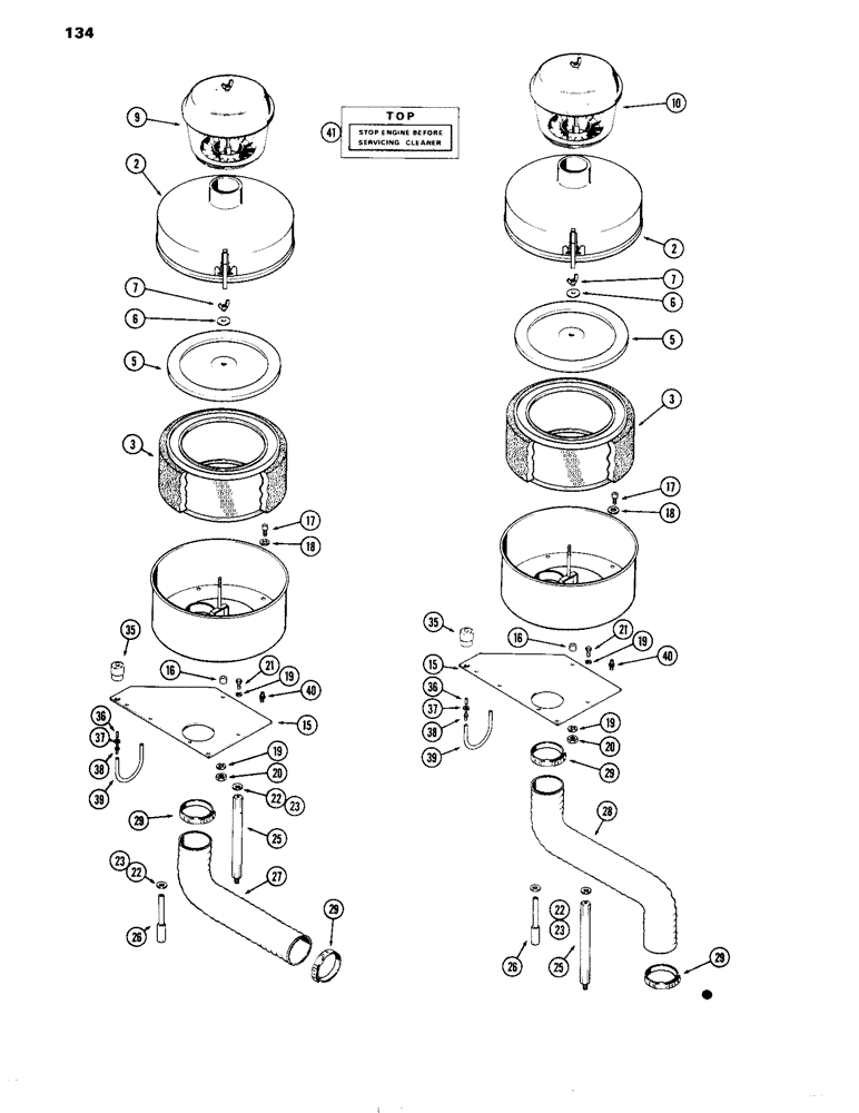 Схема запчастей Case IH 504DT - (134) - AIR CLEANER, 504DTI, 504DT AND 504D DIESEL ENGINES, DRY II WITH PRE-CLEANER, E (10) - ENGINE