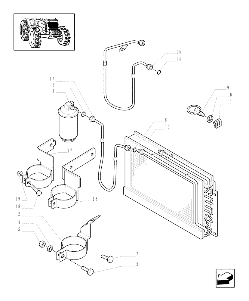 Схема запчастей Case IH MXM190 - (1.17.0/87) - CONDENSER AND DEHYDRATING FILTER FOR AIR CONDITIONING (02) - ENGINE EQUIPMENT