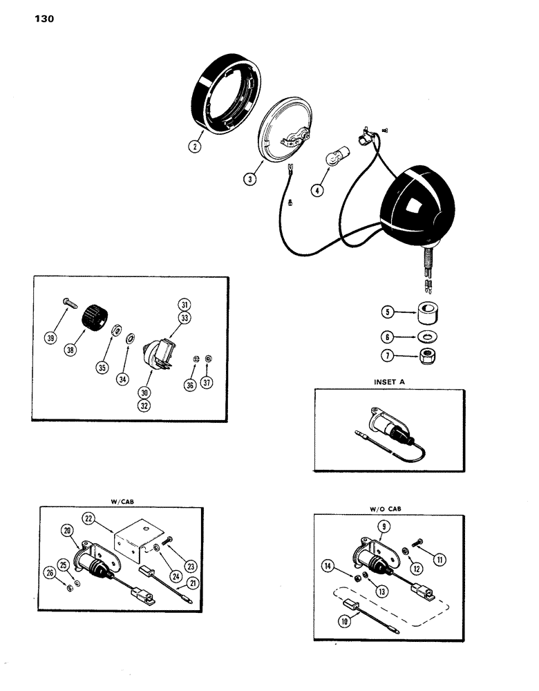 Схема запчастей Case IH 770 - (130) - LIGHTING EQUIPMENT, TAIL AND WARNING LAMP, REAR AUXILIARY OUTLET W/O CAB AND W/CAB (04) - ELECTRICAL SYSTEMS