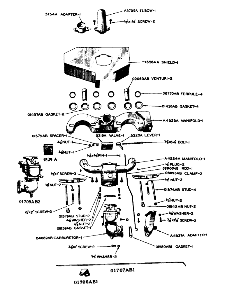 Схема запчастей Case IH LE - (23) - MANIFOLD AND CARBURETOR, LOW COST FUEL, ENGINE NUMBER LE301844 AND AFTER 