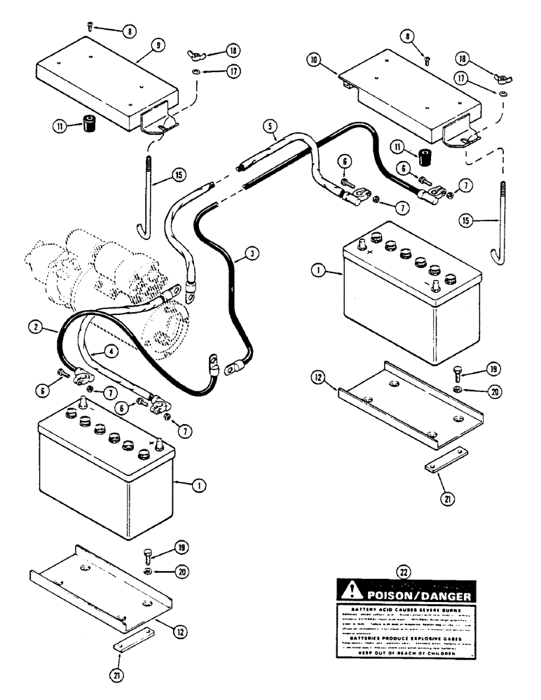Схема запчастей Case IH 2670 - (098) - BATTERIES, CABLES, COVERS AND CARRIERS (04) - ELECTRICAL SYSTEMS