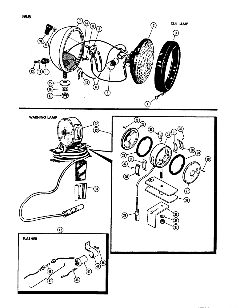 Схема запчастей Case IH 430 - (158) - COMBINATION FLOOD AND TAIL LAMP, WARNING LAMP ATTACHMENT, FLASHER ATTACHMENT, PRIOR S/N 8262800 (04) - ELECTRICAL SYSTEMS