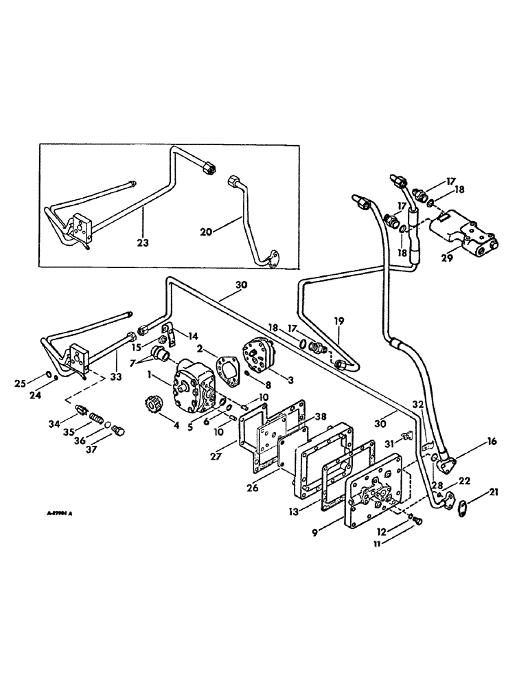Схема запчастей Case IH 656 - (F-04) - HYDRAULICS, HYDRAULIC POWER SUPPLY, FARMALL HYDROSTATIC DRIVE TRACTORS (07) - HYDRAULIC SYSTEM