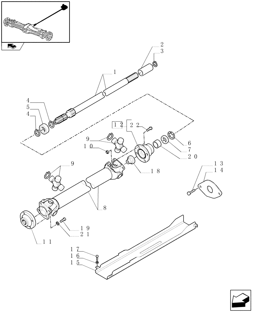 Схема запчастей Case IH PUMA 210 - (1.38.5) - 4WD PROPELLER SHAFT STD (04) - FRONT AXLE & STEERING