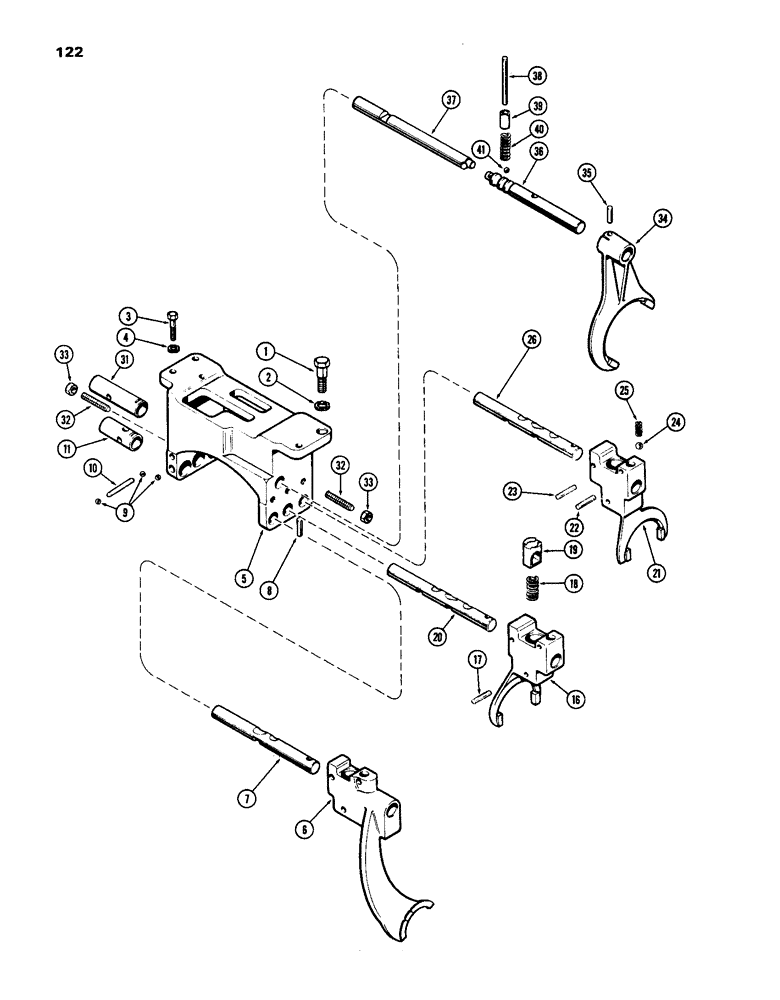 Схема запчастей Case IH 1070 - (122) - GEAR SHIFT MECHANISM, RAILS AND FORKS, MECHANICAL SHIFT (06) - POWER TRAIN