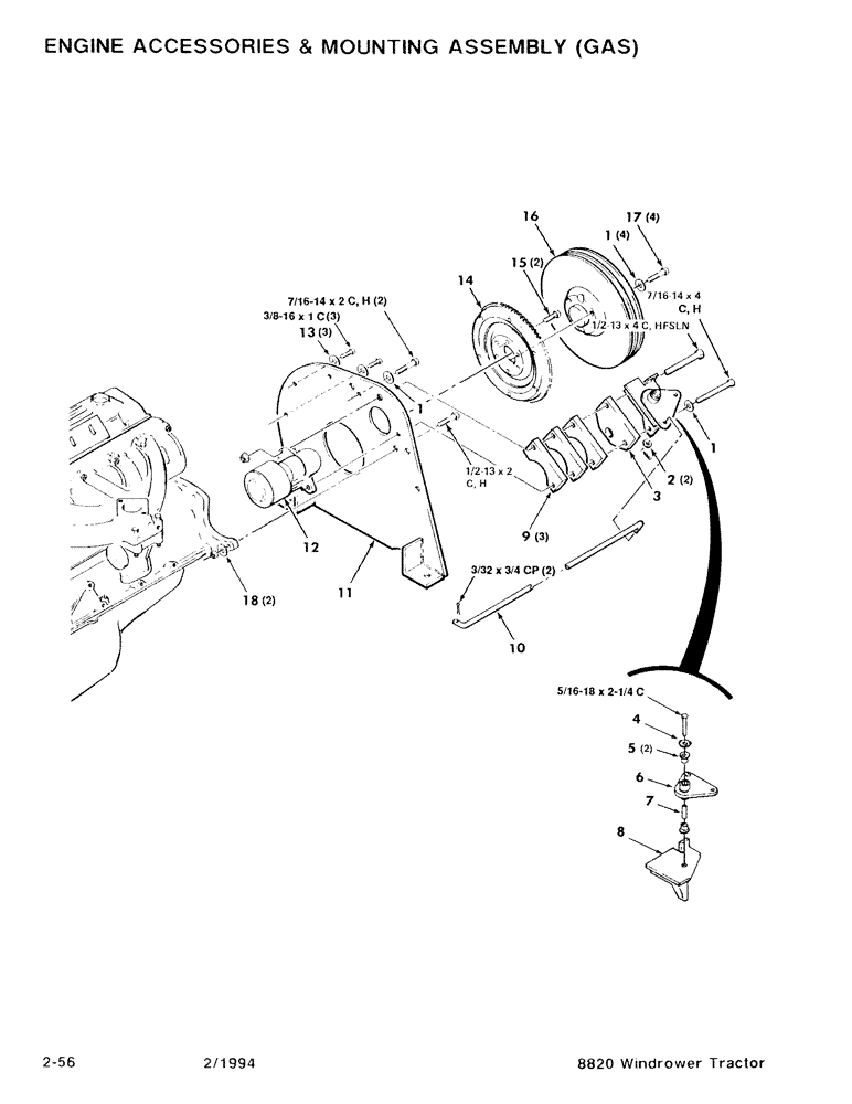 Схема запчастей Case IH 8820 - (2-56) - ENGINE ACCESSORIES & MOUNTING ASSEMBLY, GAS (02) - ENGINE