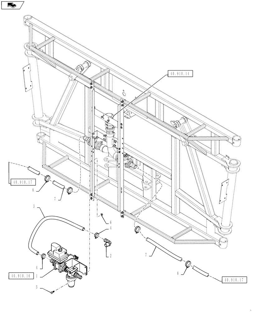 Схема запчастей Case IH 4430 - (40.910.15) - BOOM PLUMBING, CENTER SECTION TO SPRAY BAR, 5 SECTION, 90 BOOM (40 ) - PLUMBING