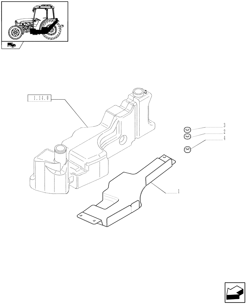 Схема запчастей Case IH FARMALL 95C - (1.14.0/01) - FUEL TANK SHIELD PROTECTION - GUARD (VAR.330135) (02) - ENGINE EQUIPMENT