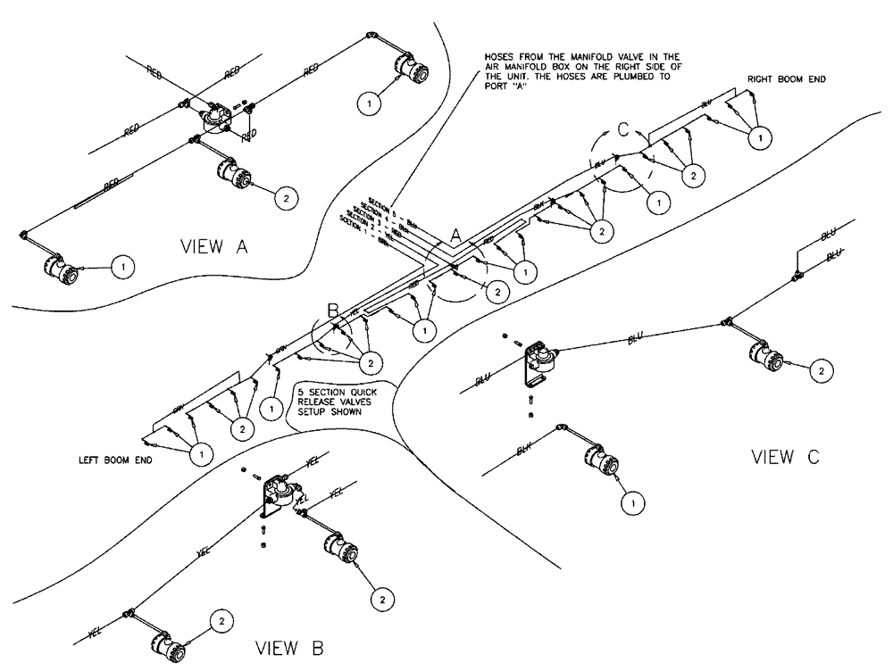 Схема запчастей Case IH FLX610 - (05-022) - NOZZLE STOP, 70 BOOM, 5 SECTION, 30" SPACING Liquid Plumbing