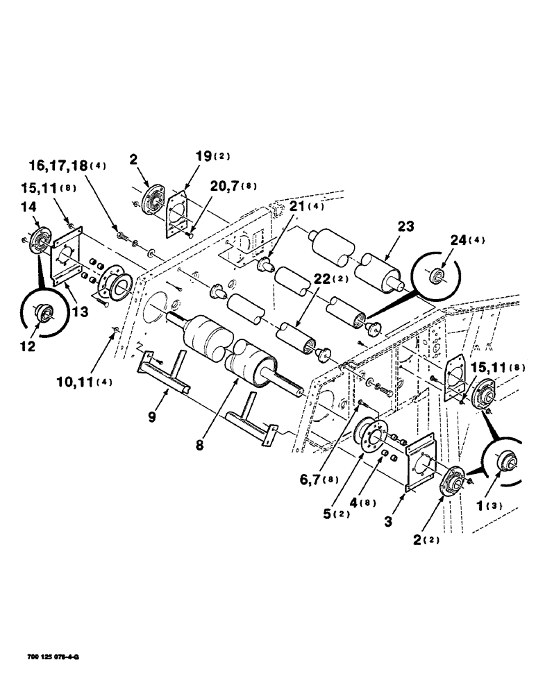 Схема запчастей Case IH 8460 - (6-16) - ROLLERS AND FORMING BELT GUIDE ASSEMBLIES, UPPER, SERIAL NUMBER CFH0058102 AND LATER (14) - BALE CHAMBER