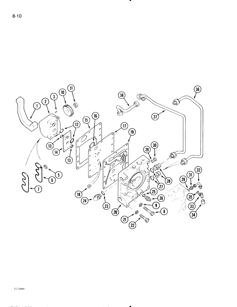 Схема запчастей Case IH 595 - (8-10) - HYDRAULIC POWER SUPPLY, MULTIPLE CONTROL VALVE AND TUBES, WITH CAB (08) - HYDRAULICS