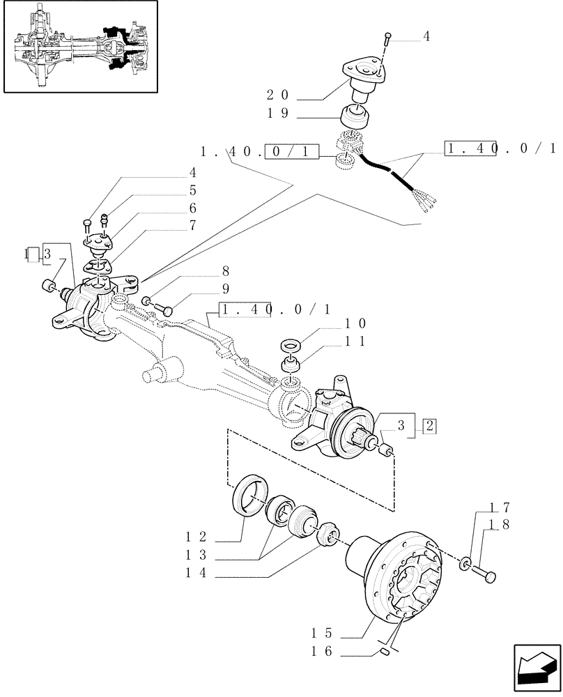Схема запчастей Case IH MXM140 - (1.40.0/02[01]) - 4WD FRONT AXLE - STEERING AXLES - HUBS - C5196 (04) - FRONT AXLE & STEERING