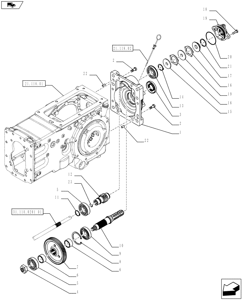 Схема запчастей Case IH FARMALL 65C - (31.110.0201[02]) - POWER TAKE-OFF (540 RPM) FOR POWER SHUTTLE - COVER, SHAFTS AND GEARS (VAR.332808 / 743565) (31) - IMPLEMENT POWER TAKE OFF