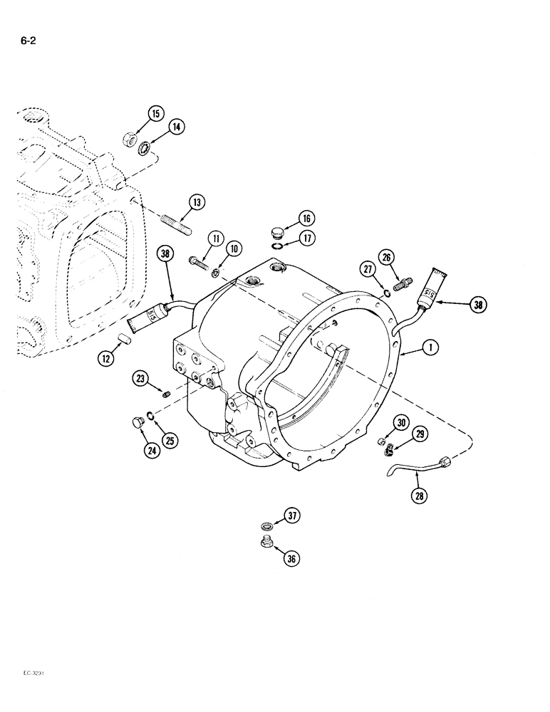 Схема запчастей Case IH 2096 - (6-002) - POWER SHIFT TRANSMISSION, CLUTCH HOUSING (06) - POWER TRAIN