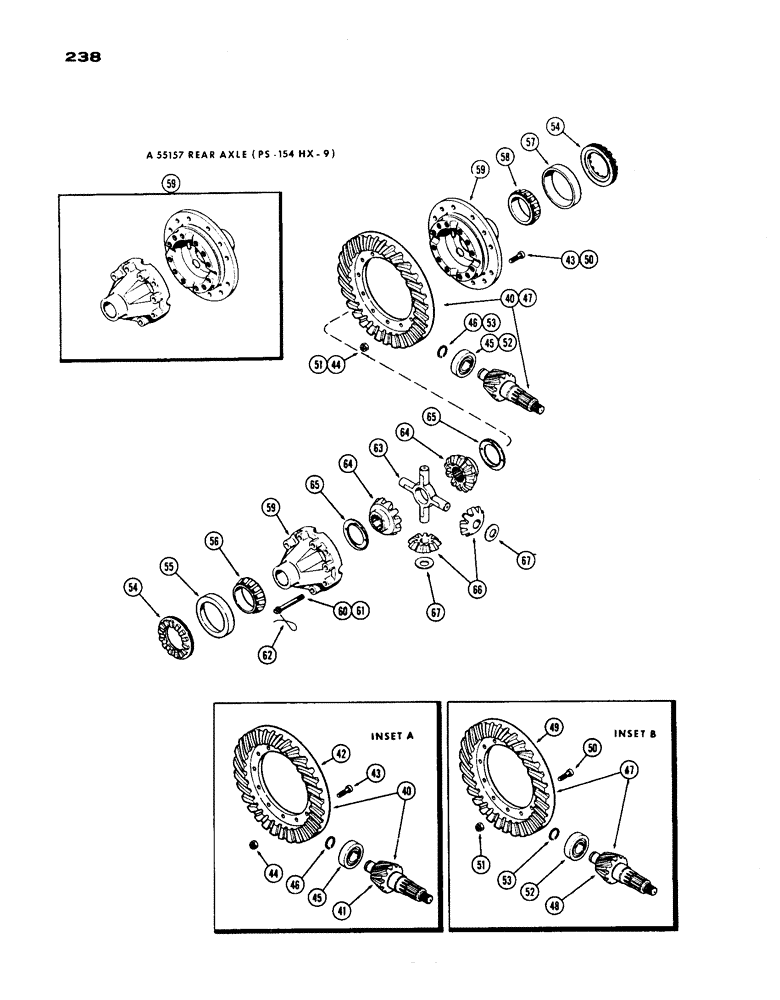 Схема запчастей Case IH 1200 - (238) - A55157 REAR AXLE DIFFERENTIAL, CONTINUED, 19.03 RATIO WITH CARDON (06) - POWER TRAIN