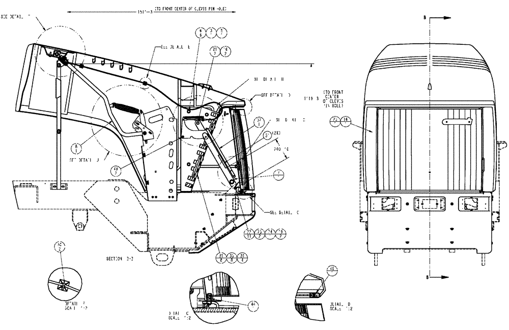 Схема запчастей Case IH TITAN 4520 - (04-022[02]) - HOOD ASSEMBLY, HOOD/GRILLE - SERIAL #22152 AND LATER Frame & Suspension