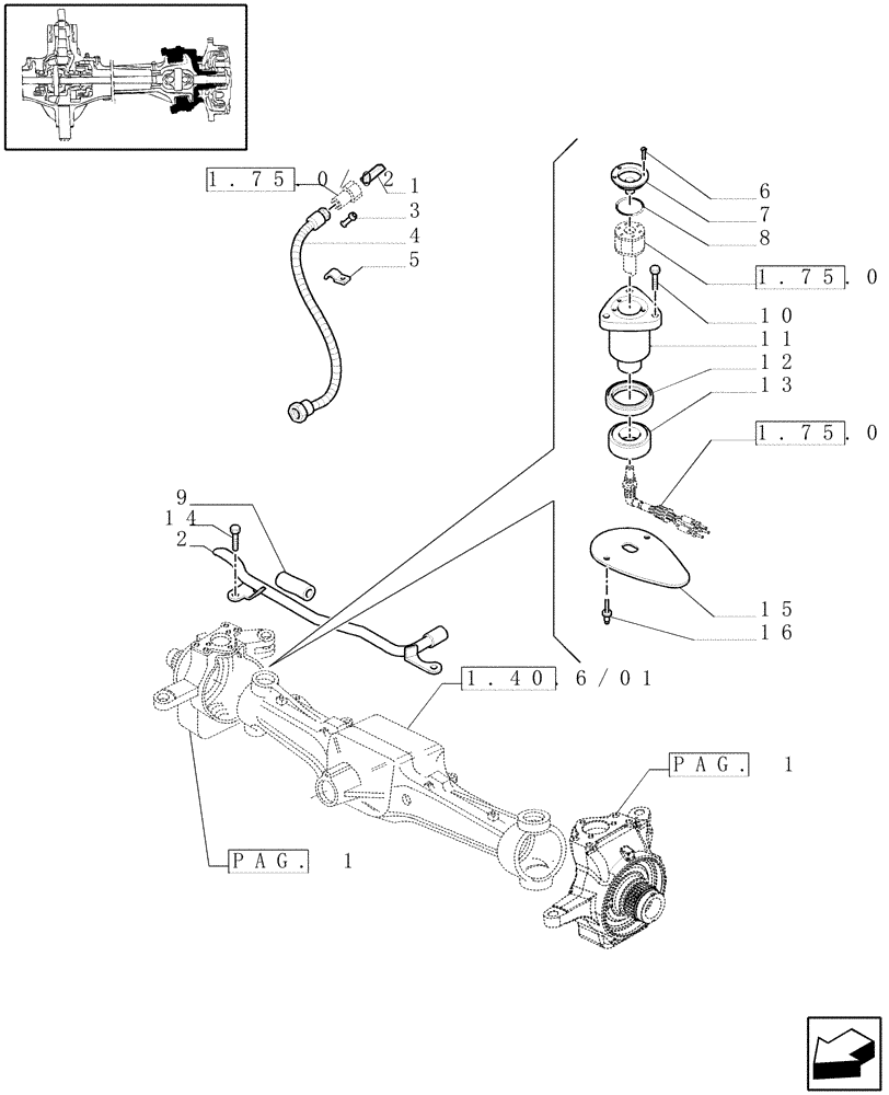 Схема запчастей Case IH MAXXUM 140 - (1.40. 6/02[02]) - (CL.4) FRONT AXLE W/MULTI-PLATE DIFF. LOCK AND STEERING SENSOR - SENSOR (VAR.330408) (04) - FRONT AXLE & STEERING