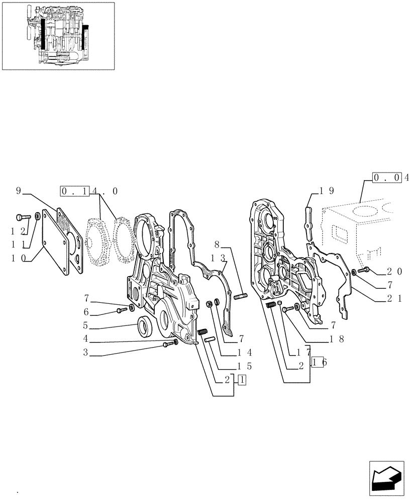 Схема запчастей Case IH JX65 - (0.04.3[01]) - COVERS & GASKETS, FRONT (BEFORE S/N 13286) (01) - ENGINE
