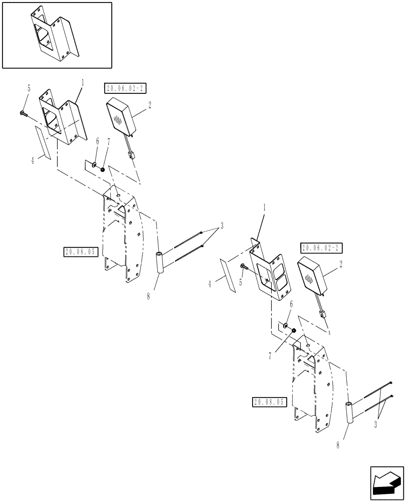 Схема запчастей Case IH HDX122 - (20.06.03[2]) - LIGHT BRACKETS, TY09 & AFTER (55) - ELECTRICAL SYSTEMS
