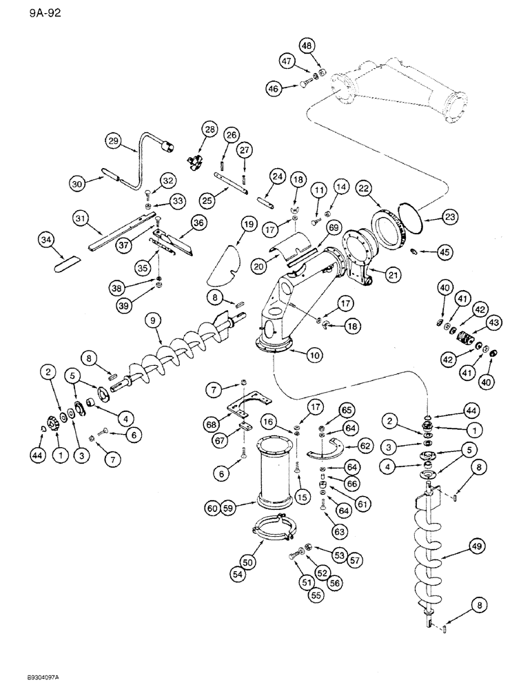 Схема запчастей Case IH 1250 - (9A-092) - DISCHARGE AUGER, WITH MECHANICAL CONTROL, VERTICAL AND HORIZONTAL AUGERS, 1350 MACHINES (09) - CHASSIS ATTACHMENTS