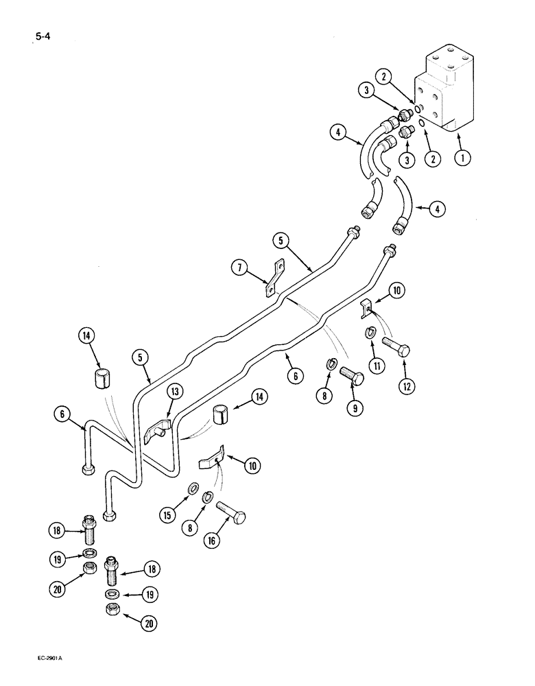 Схема запчастей Case IH 495 - (5-004) - POWER STEERING TUBES, FRONT, TWO WHEEL DRIVE TRACTOR (05) - STEERING