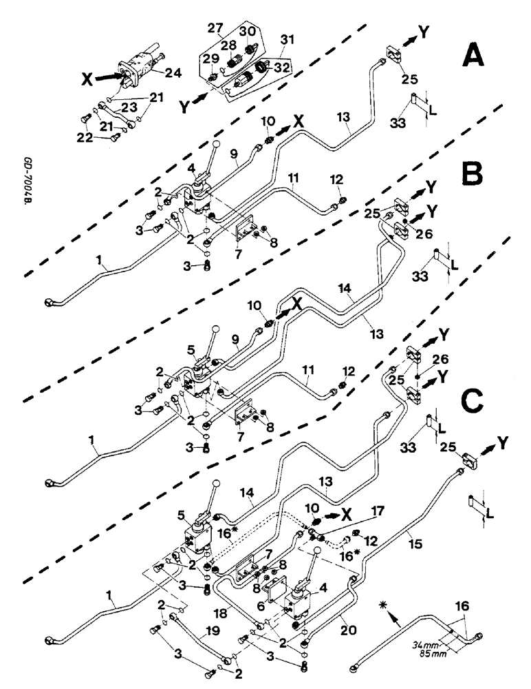 Схема запчастей Case IH 833 - (10-45) - CONTROL VALVES, OIL LINES, BREAK AWAY COUPLING (07) - HYDRAULICS