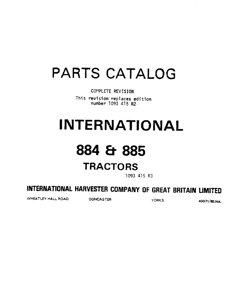 Схема запчастей Case IH 885 - (001A) - 884 & 885 TRACTORS (00) - GENERAL