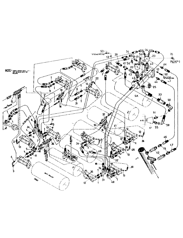 Схема запчастей Case IH 7000 - (B05-37) - HYDRAULICS, CIRCUIT, SWINGING KNIFE BOTTOM ROLLERS Hydraulic Components & Circuits
