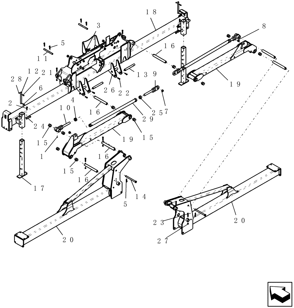 Схема запчастей Case IH 1200 - (F.10.E[07]) - MAIN FRAME, 12 ROW WIDE MOUNTED STACKER ASN CBJ036001 F - Frame Positioning