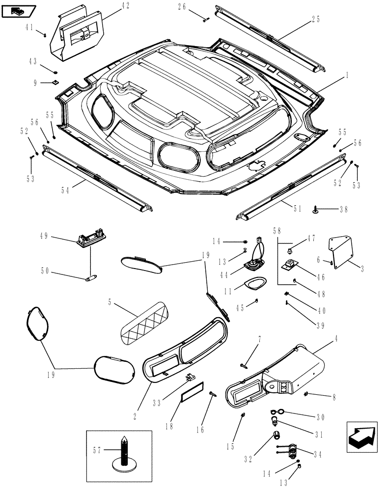 Схема запчастей Case IH MAGNUM 210 - (90.160.03) - CAB, HEADLINER, DELUXE & LUXURY TRIM (90) - PLATFORM, CAB, BODYWORK AND DECALS