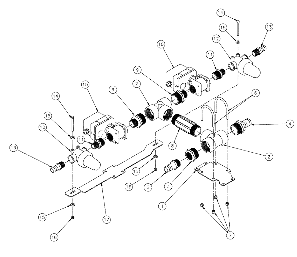 Схема запчастей Case IH SPX4260 - (09-027) - VALVE PLUMBING GROUP, 6 SECTION INNER LEFT BOOM, 2 STRAINER Liquid Plumbing