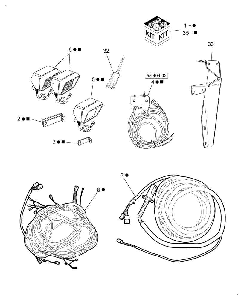 Схема запчастей Case IH SB531 - (55.404.01) - WORKLAMPS KIT, NORTH AMERICA & AUSTRALIA (55) - ELECTRICAL SYSTEMS