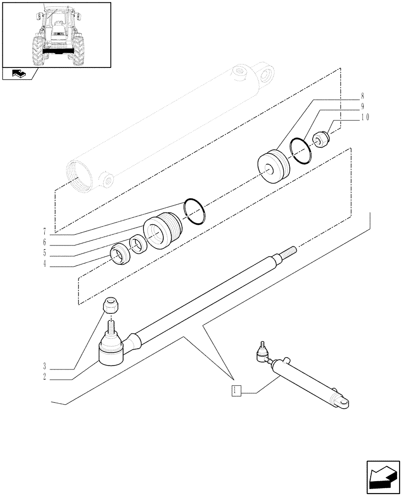Схема запчастей Case IH FARMALL 90 - (1.41.0/ A[02]) - STEERING CONTROL CYLINDER - BREAKDOWN (04) - FRONT AXLE & STEERING