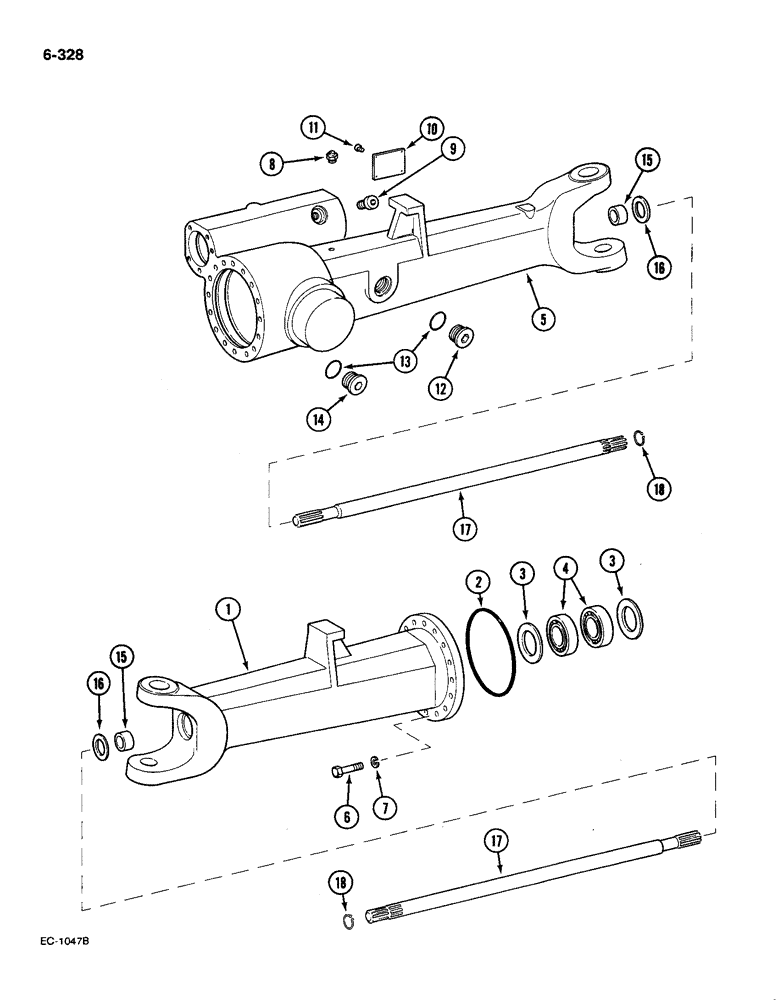 Схема запчастей Case IH 585 - (6-328) - AXLE HOUSING, FRONT, 4WD P.I.N. 18001 AND AFTER, FRONT AXLES APL-325 (06) - POWER TRAIN