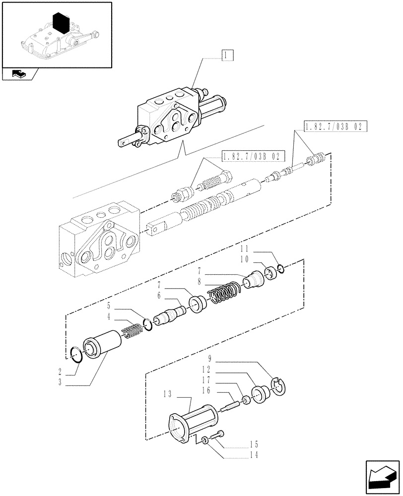Схема запчастей Case IH FARMALL 75N - (1.82.7/03B[03]) - DOUBLE-ACTING EXTERNAL CONTROL VALVE WITH FLOAT AND AUTOMATIC CUTOUT - BREAKDOWN (07) - HYDRAULIC SYSTEM