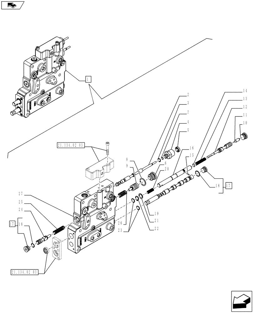 Схема запчастей Case IH FARMALL 65C - (21.134.02[02]) - POWER SHUTTLE VALVE - BREAKDOWN (POWER SHUTTLE - 12X12 - GROUND SPEED) (21) - TRANSMISSION