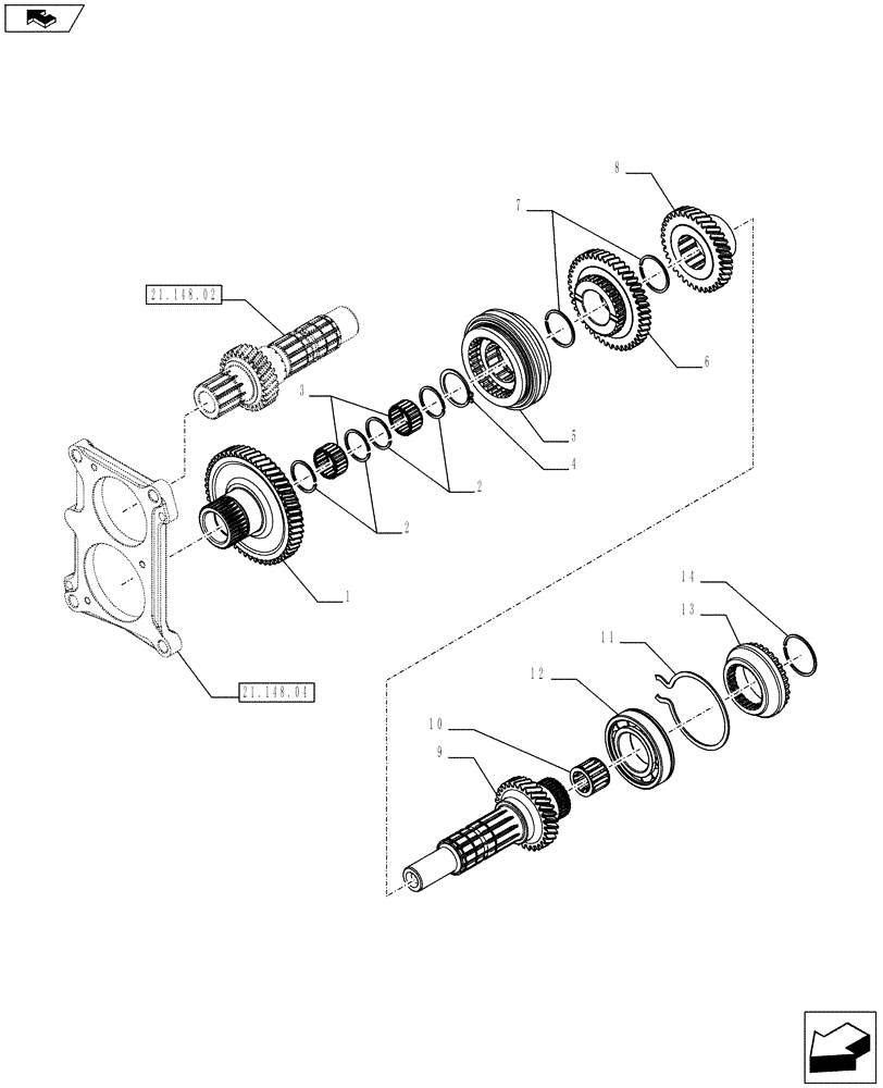 Схема запчастей Case IH FARMALL 65C - (21.148.03) - GEARBOX GEARING - DRIVEN SHAFT AND GEARS (21) - TRANSMISSION
