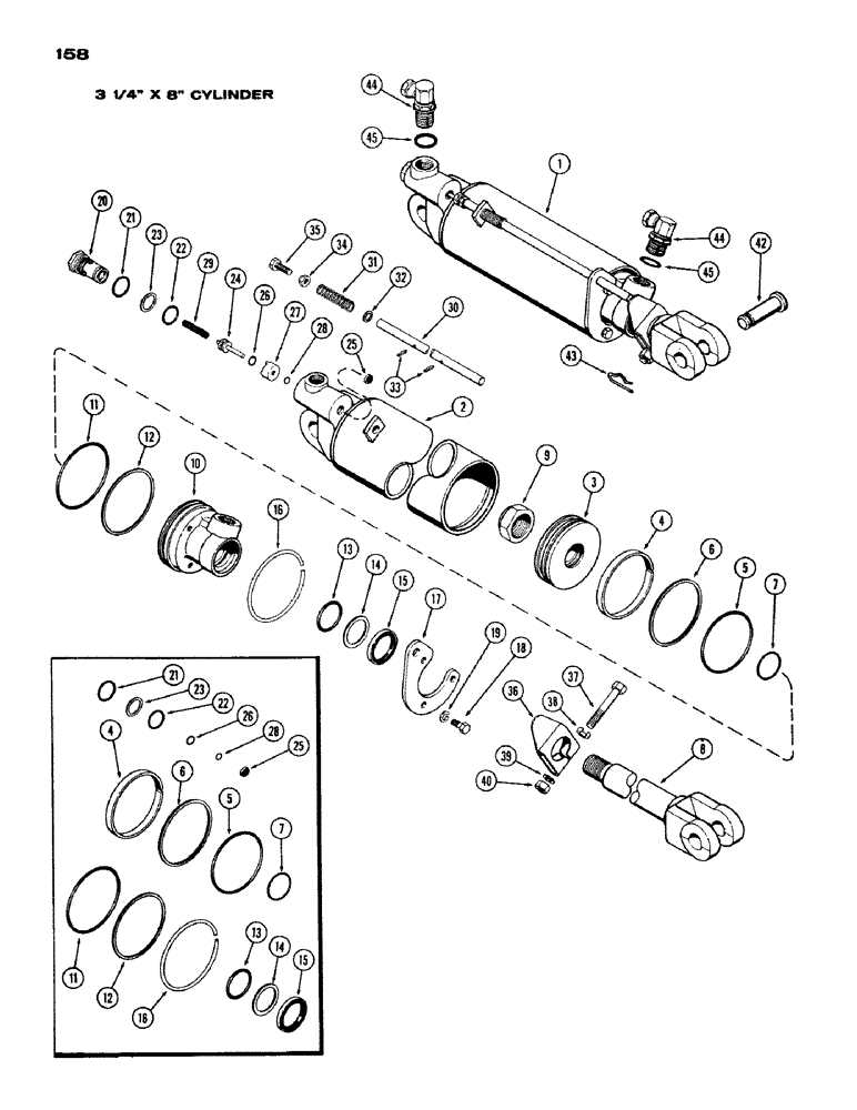 Схема запчастей Case IH 1200 - (158) - 3 1/4 INCH X 8 INCH REMOTE HYDRAULIC CYLINDER, WITH HYDRAULIC LIMIT STOP (08) - HYDRAULICS