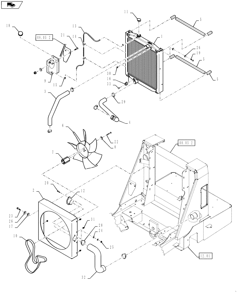 Схема запчастей Case IH WD1903 - (02.04[2]) - RADIATOR, 4-CYL (02) - ENGINE EQUIPMENT
