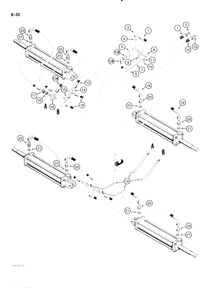 Схема запчастей Case IH 475 - (8-20) - WING LIFT HYDRAULIC CIRCUIT, 1/2" ID HOSES, W/DIVERTER VALVE, TRACTORS W/SINGLE HYDRAULIC OUTLET (08) - HYDRAULICS