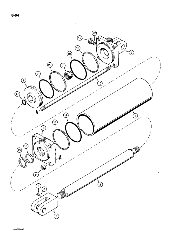 Схема запчастей Case IH 780 - (8-64) - TRANSPORT LIFT CYLINDER, 1286452C91, TIE-BOLT TYPE, 5 INCH ID (08) - HYDRAULICS