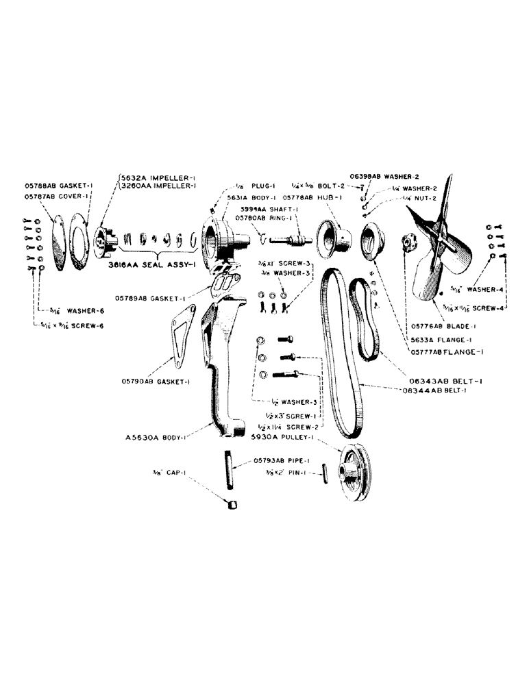 Схема запчастей Case IH SO-SERIES - (042) - FAN AND WATER PUMP, S, SC, SO (02) - ENGINE